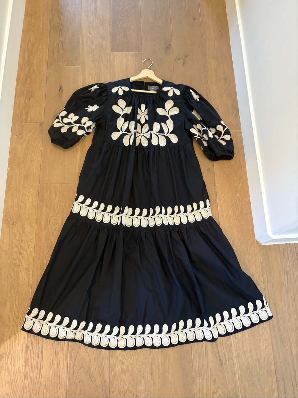 Anthropologie Black Maxi Dress with White Floral Embroidery
